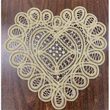 TARIFA 8 in. All Battenburg Heart Shape Gold Edwardian Crochet Doily TA3121473